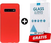 Siliconen Backcover Hoesje Samsung Galaxy S10 Rood - Gratis Screen Protector - Telefoonhoesje - Smartphonehoesje