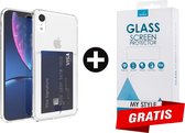 Crystal Backcase Shockproof Met Pasjeshouder Hoesje iPhone XR Transparant - Gratis Screen Protector - Telefoonhoesje - Smartphonehoesje