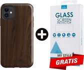Backcover Hout Design Hoesje iPhone 11 Donkerbruin - Gratis Screen Protector - Telefoonhoesje - Smartphonehoesje