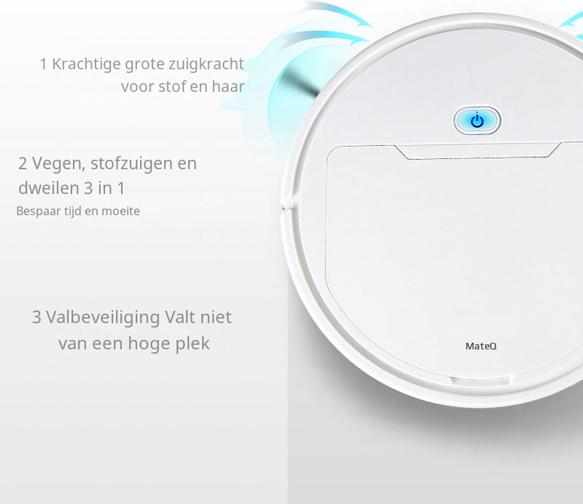 MateQ Robotstofzuiger Robot Vacuum Cleaner Met Dweilfunctie