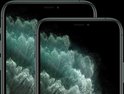 Twee donkergroene iPhones 11 Pro met een aquagroen behang.