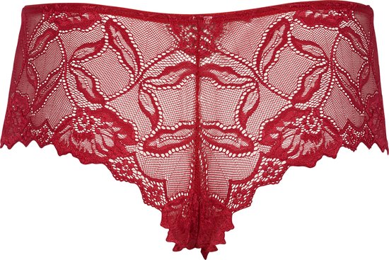 Rode kanten boxershort met een bloemenpatroon.