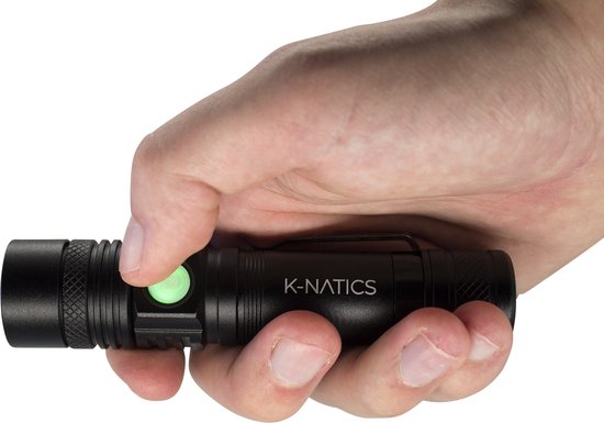 K-NATICS LITE Militaire LED Zaklamp - USB-C Oplaadbaar - 1500 lumen - 2200mAh Batterij - Zoomfunctie - 2 Jaar Garantie! - K-natics