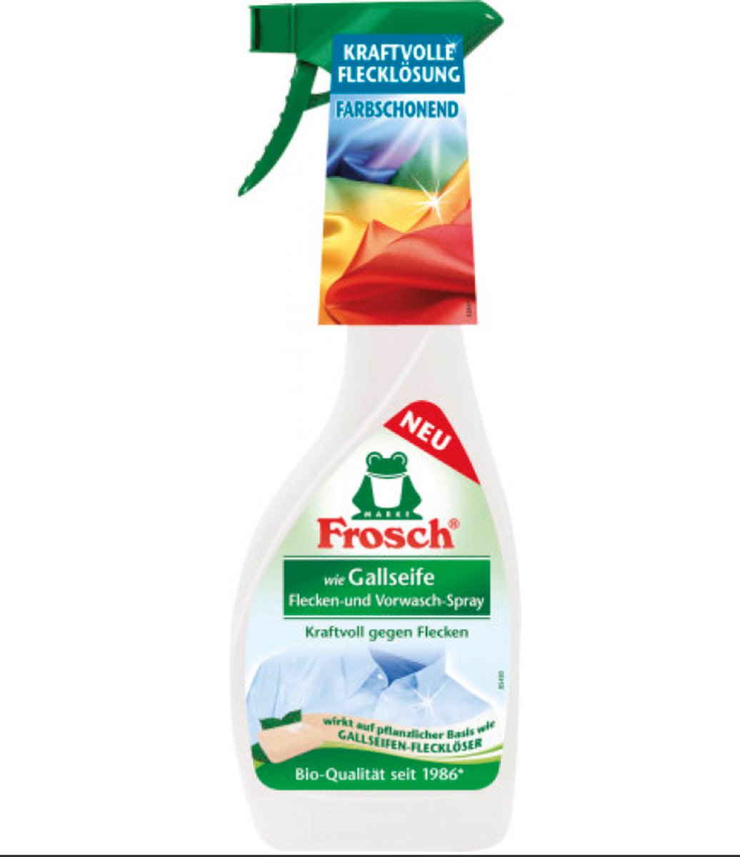 Vlekverwijderaar & voorwas spray met ossengalzeep - 500ML - Zeep - Krachtig tegen vlekken -  Ook geschikt voor babykleding - Vegan - Voor bonte en witte was - Frosch