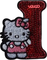 Strijk Embleem Alfabet Patch - Letter I - Hello Kitty Pailletten - 6cm hoog - Letters Stof Applicatie - Geborduurd - Strijkletters - Patches - Iron On