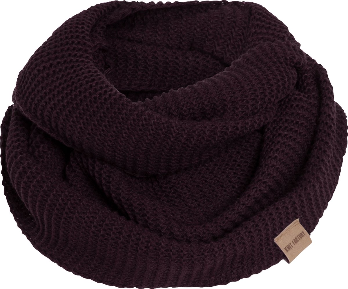 Knit Factory Jamie Gebreide Colsjaal - Ronde Sjaal - Nekwarmer - Wollen Sjaal - Paarse Colsjaal - Dames sjaal - Heren sjaal - Unisex - Aubergine - One Size