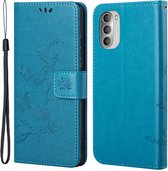 Bloemen Book Case - Motorola Moto G51 Hoesje - Blauw