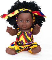 Little Melanin "Aniya" Bruine Pop / Donkere Pop Meisje Zwart Haar Krullen Afrikaanse Kleding