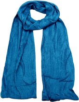 Lange Warme Gebreide Sjaal - Dames - Heren - Effen - Blauw - 180 x 25 cm (HT-06)