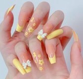 Press on nails / nagels | geel met strikjes en bloemen