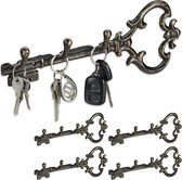 Relaxdays 5x sleutelrekje vintage - sleutel organizer 3 haken- sleutelrek 3 haken brons