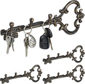 Relaxdays 4x sleutelrekje vintage - sleutel organizer 3 haken- sleutelrek 3 haken brons