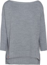 Knit Factory Kylie Gebreide Dames Trui - Boothals - Licht Grijs - 46/54 - Grote maten dames kleding
