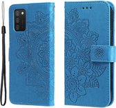 Bloemen Book Case - Samsung Galaxy A03s Hoesje - Blauw