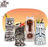 tiki mugs - tiki bar set met cocktail kaart - hawaii decoratie bekers mug glazen boek