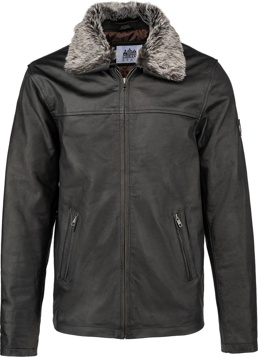 Urban 5884® - James - Heren jas - Stevig kwaliteit - Afneembare Kraag - Rund Leer - Bruin - Maat 4XL