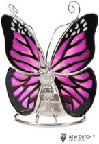500244 Tiffany waxinehouder glas/metaal- Wachinehouder vlinder- vlinder glas-