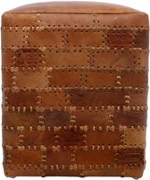 Poef Patchwork - 33x33 cm - leder - vintage cognac