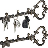 Relaxdays 2x sleutelrekje vintage - sleutel organizer 3 haken- sleutelrek 3 haken brons