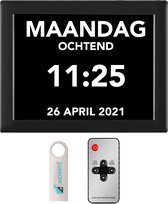 Achaté Digitale Dementieklok - met USB Stick - Alarmfunctie - Kalenderklok voor Dementie - Digitale en Analoge Weergave - 8 inch