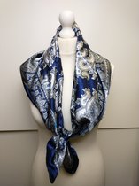Vierkante dames sjaal Anca paisleymotief donkerblauw grijs wit zwart blauw