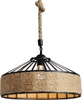 Goeco® hanglamp touw industrieel zwart – eetkamer woonkamer slaapkamer loft keuken restaurant – hennep touw lamp -  zwart - hanglampen metaal