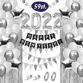2022 Versiering - Oudjaar en Nieuwjaar - Feest Artikelen - 2021 Oudjaarsdag Vieren - Happy New Year Slinger - Feestpakket - Latex Ballon - Zilveren Decoratie Pakket - Folieballonne