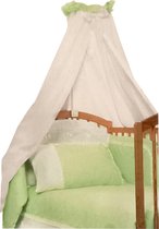 Ledikant dekbedovertrek met kussensloop - inclusief bedomrander / bumper / hoofdbeschermer - dekbedovertrek lente 100x135 cm - groen met wit - 100% katoen