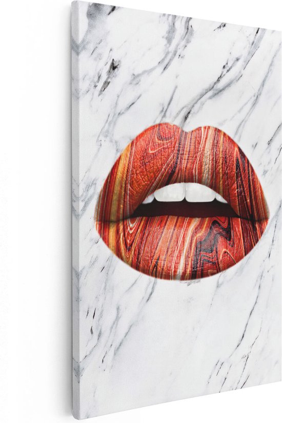 Artaza Canvas Schilderij Rode Lippen op Abstract Witte Achtergrond - 20x30 - Klein - Foto Op Canvas - Canvas Print