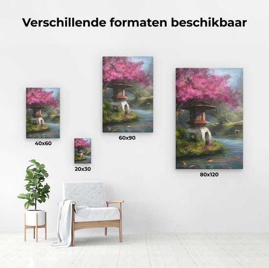 Artaza - Peinture sur Canevas - Rivière dessinée avec des fleurs en Chine - 80x120 - Petit - Photo sur Toile - Impression sur Toile