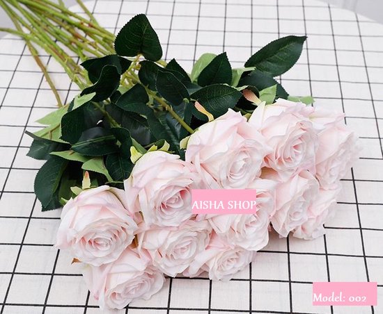 12 stuks enkele rozen Roos met steel 63 cm kleur roze model 'Aisha' | VELVET | SILK | kunstbloemen | Bruiloft | Valentijn | huisdecor | moederdag | vaderdag | kerst