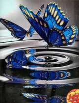 Denza - Diamond painting blauwe vlinder beauty 40 x 50 cm volledige bedrukking ronde steentjes direct leverbaar - butterfly - vlinder - water - spiegelbeeld - diamant peinture