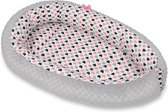 Babynestje - grijs zwart wit roze - minky dot en hartjes - met uitneembaar matras