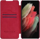 Nillkin Qin Pro Hoesje voor de Samsung Galaxy S22 Ultra - Book Case met Camera Slider - Ruimte voor Twee Pasjes Rood