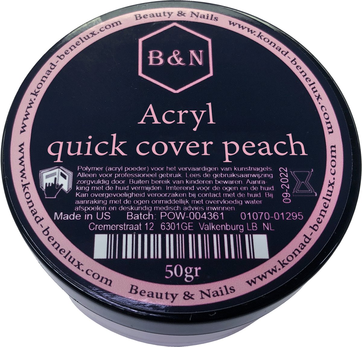 Acryl - quick cover peach - 50 gr | B&N - acrylpoeder - VEGAN - acrylpoeder