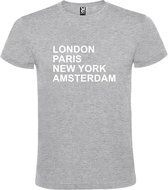 Grijs t-shirt met " London, Paris , New York, Amsterdam " print Wit size L