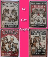 Kattenhebbedingen - 4x wandbord - 4x cat sign - 4x Katten tekstbord - cat lover