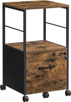 Furnibella - mobiele ladekast, met lade, hangmap, voor documenten in DIN A4, brief formaat, open vak, printerstandaard, industrieel ontwerp, vintage bruin-zwart OFC044B01