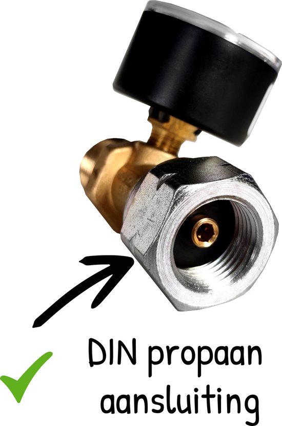 Gas stop propaan DIN 21,8"l - 4 veiligheden bij slangbreuk of brand - doorstroombeveiliging en gasfleszekering - Thermisch beveiligd met resetknop en manometer - ISO 9001 + EN16129