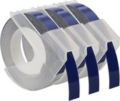 Dappaz - 3 stuks Label Tape 3D Wit op Blauw 9 mm Compatible - Geschikt voor Dymo Lettertang - S0898140 Reliëftape