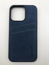 Hoogwaardige back cover met pasjes vakje - Geschikt voor iPhone 13 Pro - Suede/TPU backcover - Blauw (Past Alleen iPhone 13 Pro)