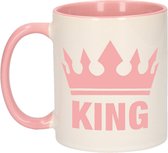 1x Cadeau King beker / mok - roze met wit - 300 ml keramiek - roze bekers