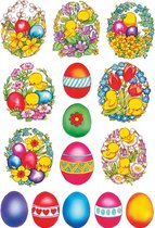 90x Gekleurde paaseieren stickers met bloemen en kuikentjes - Pasen thema - kinderstickers - stickervellen - knutselspullen