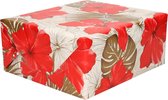 2x Rollen Inpakpapier/cadeaupapier creme met bloemen rood en goud 200 x 70 cm - Cadeauverpakking kadopapier