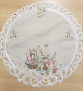 Tafelkleed - twee paashazen en paaseieren - Pasen - Donker Creme - Rond 60 cm