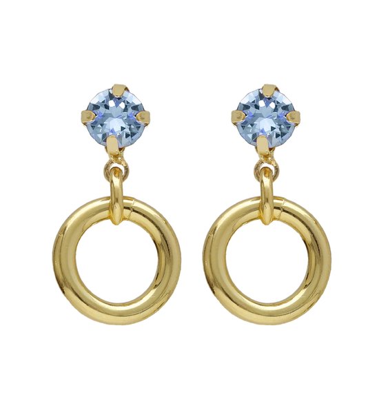 Cadeau voor haar - Victoria Cruz A4088-09DT Zilveren Oorhangers - Dames - Cirkel - 10 mm Doorsnee - Saffier - Blauw - 18 mm Totale lengte - Pouchette - Zilver - Gold Plated (Verguld/Goud op Zilver)