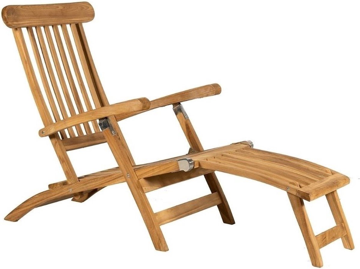 Verstelbare ligstoel - Teakhouten deckchair - Inklapbaar - Met inschuifbare voetensteun
