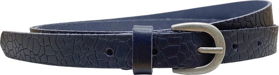 Tailleriem Dames - Riem Dames - Kroko Print - Donkerblauw Leer - 2 cm - Maat 95 cm - (Totale lengte 115 cm)