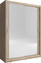 InspireMe Zweefdeurkast Kledingkast met Spiegel Garderobekast met planken en kledingstang  - Borneo A2 150 (SONOMA)
