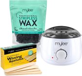 Mylee Professional Waxing Kit met Waxverwarmer, Hard Wax Parels 500g, Spatels - Striploze Ontharingshars Pellets Solid Film Parels Geen Strip nodig, Gemaakt in het VK (Houtskool &